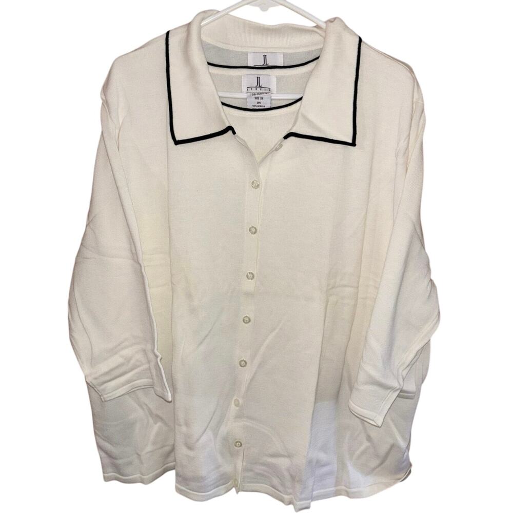 JL Studio women’s white black collared cardigan two-piece set with tank NEW 3X